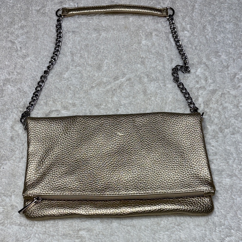 Express Metallic Gold Shoulder Bag with Chain Strap Magnetic Fold
